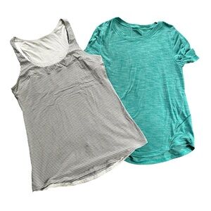 LULULEMON Bundle of 2 Tops- Striped Tank & Teal Long Distance Short Sleeve 4